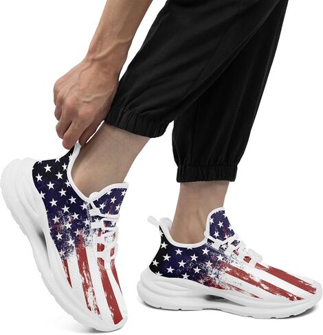Men's Mesh Running Tennis Shoes, American Flag Patterns Design Sneakers for Patriotic Enthusiasts and Veterans in Saudi Arabia