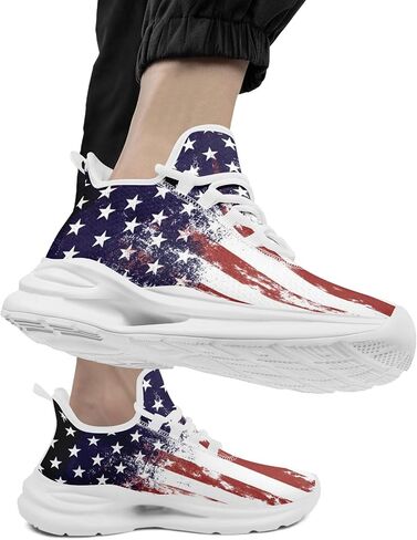 Men's Mesh Running Tennis Shoes, American Flag Patterns Design Sneakers for Patriotic Enthusiasts and Veterans in Saudi Arabia
