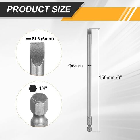 Harfington 10pcs SL6 قطع مفك البراغي ذات الفترة الزمنية 6 ملم طرف زحف 1/4 "Hex Shank 150mm (6") الرأس المسطح الطويل S2 S2 STEEL SCREAL DRIVER BITS in Saudi Arabia