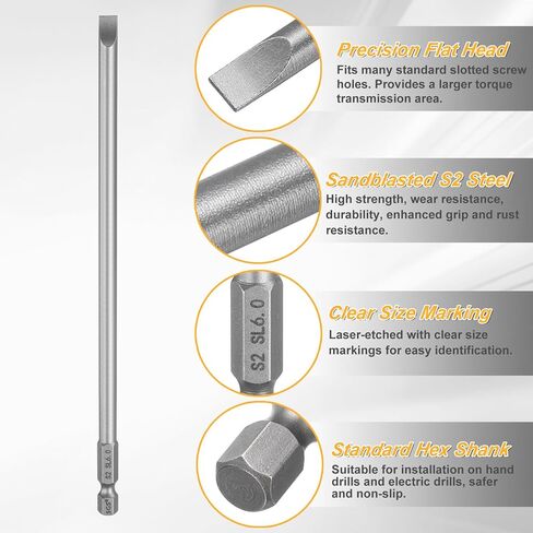 Harfington 10pcs SL6 قطع مفك البراغي ذات الفترة الزمنية 6 ملم طرف زحف 1/4 "Hex Shank 150mm (6") الرأس المسطح الطويل S2 S2 STEEL SCREAL DRIVER BITS in Saudi Arabia
