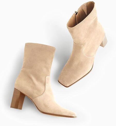 Coutgo Womens Chunky Block Heel Ankle Boots Square Toe Side Zipper Booties Faux Suede Fall Dress Shoes in Saudi Arabia