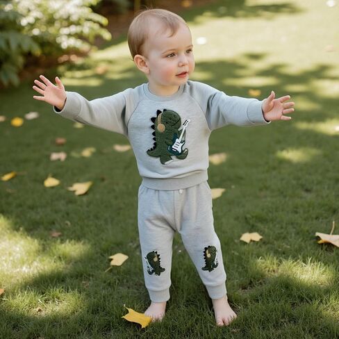 Wztyyds Toddler Boy Fall Closey Dinosaur Guitar Embroidery Long Pullover Sweatshirt Pants مجموعات 2PCS الشتاء الزي الشتوي in Saudi Arabia