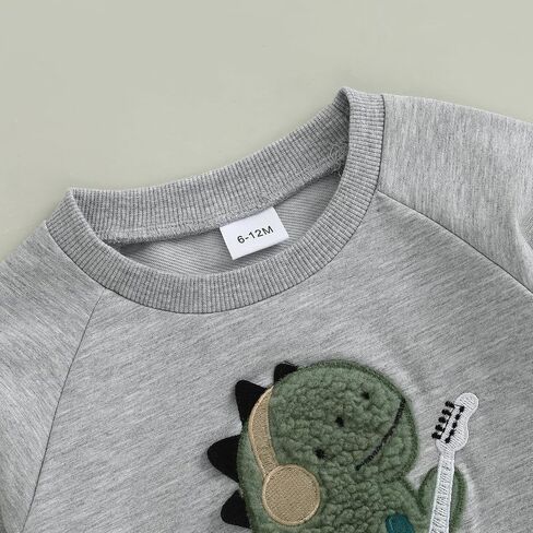 Wztyyds Toddler Boy Fall Closey Dinosaur Guitar Embroidery Long Pullover Sweatshirt Pants مجموعات 2PCS الشتاء الزي الشتوي in Saudi Arabia