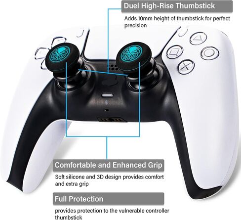 Playrealm FPS Thumbstick Extender & Printing Rubber Silicone Grip Cover 2 Sets for PS5 Dualsenese & PS4 Controller (Soccer) in Kuwait