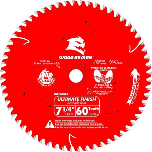 Diablo Wood Demon Ultimate Finish Carbide Circular Saw Blade - مثالي للاستخدام المهني و Diyers - 7-1/4 "قطره ، 60 أسنان Hi -ATB ، 8000 أقصى ربع في الدقيقة - D0760uxa in Saudi Arabia