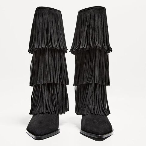 vertundy women's fringe boots kenel inchten heel مدبّن إصبع القدمين بوتس بوتس بوتس تصميم أحذية من جلد الغزال الأزياء in Kuwait