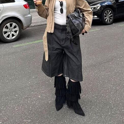 vertundy women's fringe boots kenel inchten heel مدبّن إصبع القدمين بوتس بوتس بوتس تصميم أحذية من جلد الغزال الأزياء in Kuwait