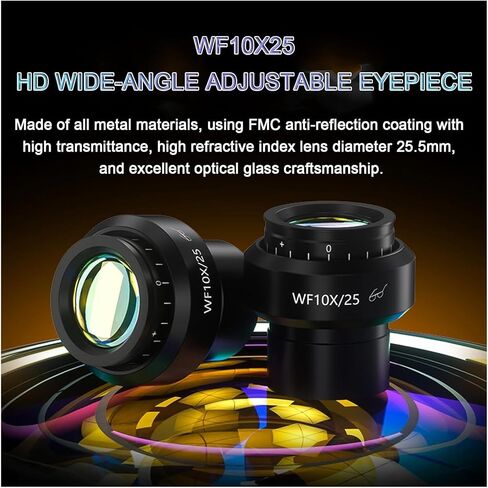 Stereo Microscope, 6.5X-60X Lab Microscope, WF10X25 HD Adjustable Eyepiece, with CCD 0.45X Camera Adapter/LED Ring Light, for Students, Adults in Saudi Arabia