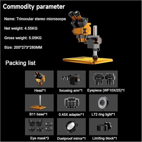 Stereo Microscope, 6.5X-60X Lab Microscope, WF10X25 HD Adjustable Eyepiece, with CCD 0.45X Camera Adapter/LED Ring Light, for Students, Adults in Saudi Arabia