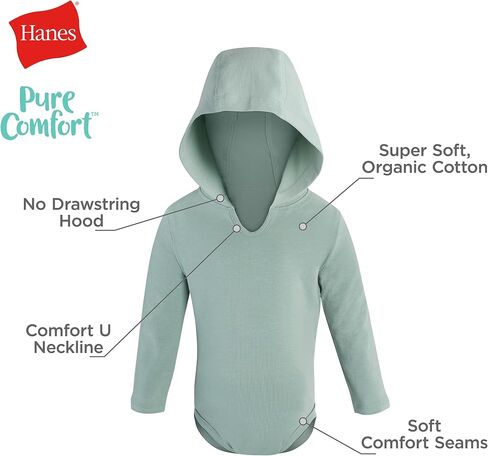 Hanes baby-girls Pure Comfort Long Sleeve Hoodie Bodysuits, Infant Bodysuits, Unisex, 3-pack in Saudi Arabia