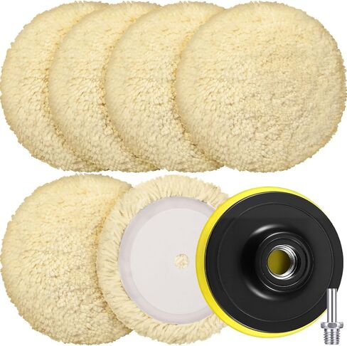 Tallew 6 Pcs Wool Buffing Polishing Pads Cutting Pads Hook Loop for Compound, Cutting and Polishing Car Backing Plate (8 Inch,Original Color) in Saudi Arabia