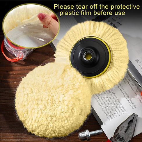Tallew 6 Pcs Wool Buffing Polishing Pads Cutting Pads Hook Loop for Compound, Cutting and Polishing Car Backing Plate (8 Inch,Original Color) in Saudi Arabia