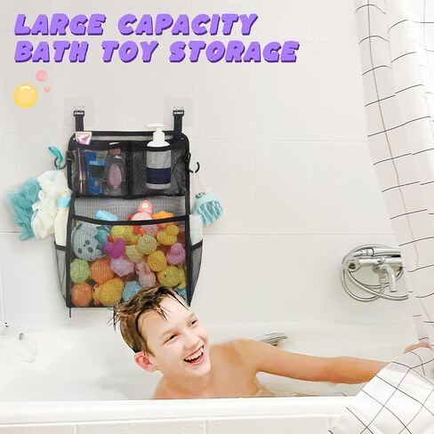حامل تخزين لعبة Goowin Bath ، منظم لعبة حمام ، فتحة كبيرة ، حامل لعبة حوض استحمام ، حامل لعبة حوض استحمام متعدد الاستخدام للحمام (أسود) in Kuwait