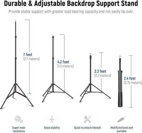 Neewer Photo Studio Backdrop Support System & 10x12FT/3x3.6M Polyester Collapsible Backdrop, 10ft/3m Wide 6.6ft/2m High Adjustable Photography Background Stand with 4 Crossbars 6 Clamps 2 Sandbags Bag in Saudi Arabia