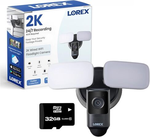 Lorex 2K Wi-Fi Floodlight Camera with Adjustable LEDs, Smart Motion Detection, 2-Way Talk, Color Night Vision, Black in Saudi Arabia