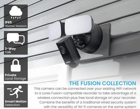 Lorex 2K Wi-Fi Floodlight Camera with Adjustable LEDs, Smart Motion Detection, 2-Way Talk, Color Night Vision, Black in Saudi Arabia