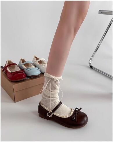 ZQW Cute Lolita Lace Mary Jane Shoes for Women Round Toe Bow Flats Sweet Kawaii Y2K Casual Walking Comfy Dressy Office in Saudi Arabia