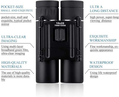 Portable Telescope,Monocular Telescope,10X25 Binoculars Compact,Waterproof Compact Roof Prism Binocular with Fully Coated Lens for Travel Hiking Bird Watching in Saudi Arabia