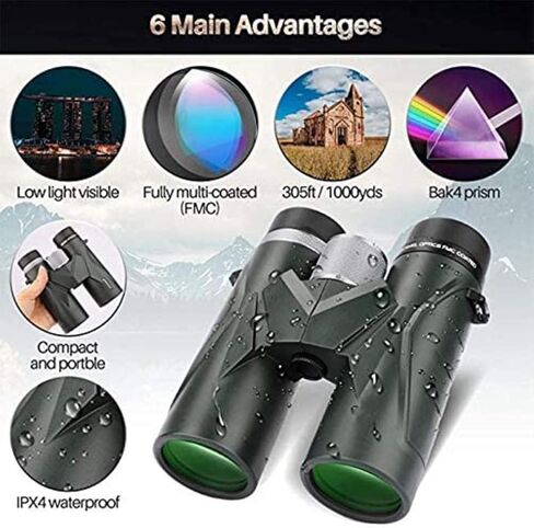 Portable Telescope,Monocular Telescope,Binoculars for Adults,8X42 Compact HD Binoculars BAK4 Prism FMC Lens for Bird Watching Hiking Travel Concerts Sports, Army Green in Saudi Arabia