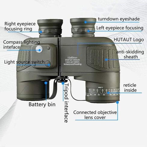 Portable Telescope,Monocular Telescope, 10X50 Binoculars with Compass Rangefinder Fogproof BAK4 Prism Lens Binocular Suitable for Navigation/Boating/and Birdwatching in Saudi Arabia