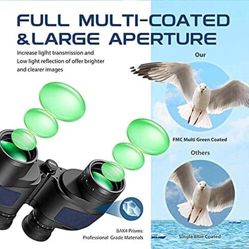 Portable Telescope,Monocular Telescope, 10X50 Binoculars for Adults Binoculars Waterproof Fogproof with Compass Rangefinder BAK4 Prism Lens for Water Sports, in Saudi Arabia