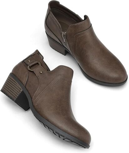 mysoft Women's Side Zipper Ankle Boots Low Stacked Heel Chunky Booties Comfortable Round Toe shoes in Saudi Arabia