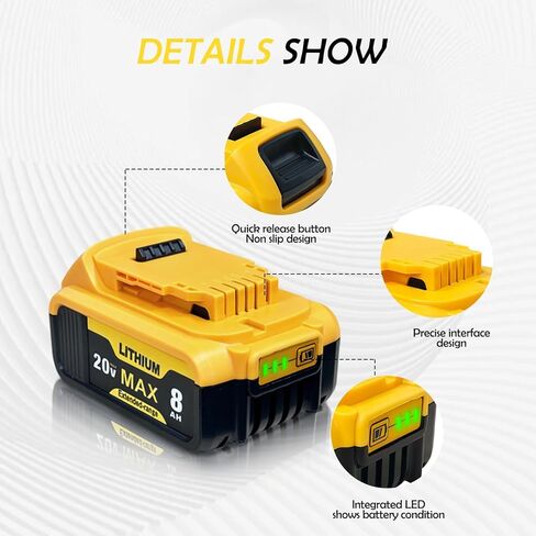 بطارية 8000 مللي أمبير في الساعة لبطارية DeWalt 20v Max بطارية ضخمة حزمة بطارية DeWalt 20 Volt Lithium-ion DCB200 DCB203 DCB206 DCB207 in Kuwait