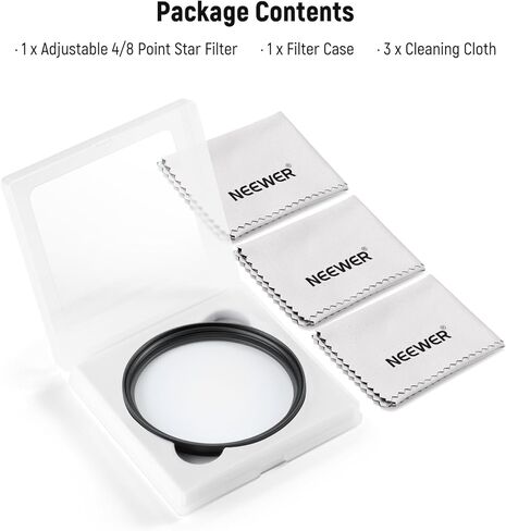 Neewer 72mm Filter Star Filter 4/8 Point و Multicoated Cross Cross Cross Cross Starburst Camera Camera Filter ، Frame Slim Metal و 3x Cleaning Cloth for Night Photography Jewelry Architecture in Kuwait