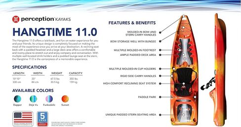 Perception Hangtime 11 Kayak - Recreational Kayak with Reclining Seat - Rear Seat for Lounging - 11 ft in Saudi Arabia