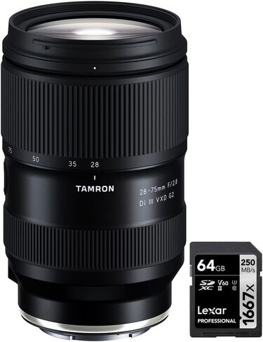 Tamron AFA063S-700 28-75MM F2.8 DI III VXD G2 LENS for Sony E-MOUNT Full-Frame LIRRORLING A063 BUNDLE مع بطاقة ذاكرة LEXAR Professional SDHC/SDXC 1667X UHS-II 64GB in Saudi Arabia