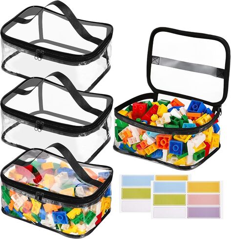 4 Packs Clear Toy Storage Bags, PVC Waterproof Toy Organizer with Zip Reusable Bags for Building Blocks, Board Game, Puzzles, Kids Books, Stationery in Kuwait