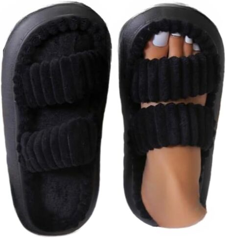 Minimalist Fluffy Slippers, Soft Comfort Warm Open Toe Bedroom Sandals for Gifts, Bedroom Slippers for Fall & Winter, Flats for Women 2025, Mother's Day Gifts in Kuwait