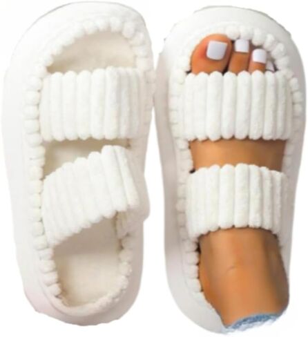 Minimalist Fluffy Slippers, Soft Comfort Warm Open Toe Bedroom Sandals for Gifts, Bedroom Slippers for Fall & Winter, Flats for Women 2025, Mother's Day Gifts in Kuwait