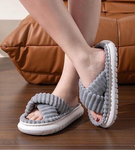 Minimalist Fluffy Slippers, Soft Comfort Warm Open Toe Bedroom Sandals for Gifts, Bedroom Slippers for Fall & Winter, Flats for Women 2025, Mother's Day Gifts in Kuwait