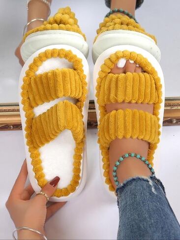Minimalist Fluffy Slippers, Soft Comfort Warm Open Toe Bedroom Sandals for Gifts, Bedroom Slippers for Fall & Winter, Flats for Women 2025, Mother's Day Gifts in Kuwait