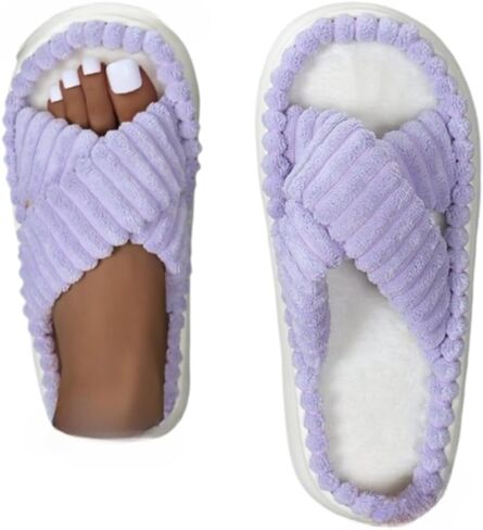Minimalist Fluffy Slippers, Soft Comfort Warm Open Toe Bedroom Sandals for Gifts, Bedroom Slippers for Fall & Winter, Flats for Women 2025, Mother's Day Gifts in Kuwait