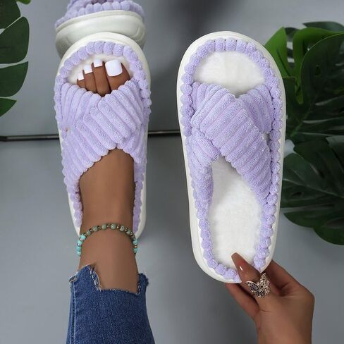 Minimalist Fluffy Slippers, Soft Comfort Warm Open Toe Bedroom Sandals for Gifts, Bedroom Slippers for Fall & Winter, Flats for Women 2025, Mother's Day Gifts in Kuwait