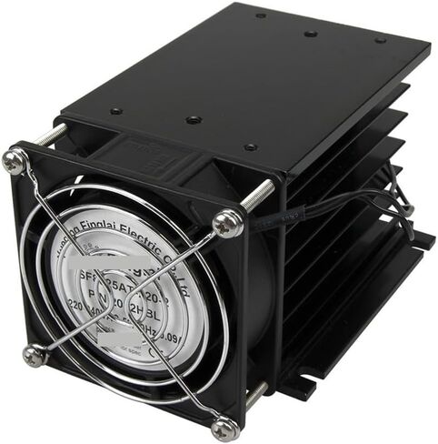 FHSH01F-110 110 * 100 * 80 mm 60A مرحلة ثلاثية مرحلة ترحيل SSR بالوعة الحارة من الألومنيوم مع مروحة 220VAC وغطاء واقية (كرة مزدوجة بيضاء) in Saudi Arabia