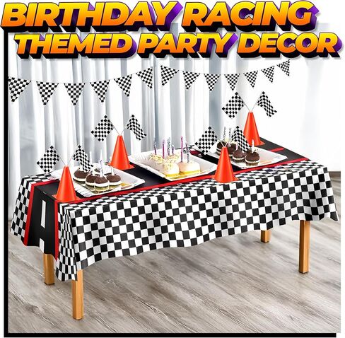 Traffic Cones and Racing Checkered Flags - (24 Pcs) 12 - Black and White Flags on Sticks and 12-7-Inch Mini Orange Sports Safety Cones for Kids - Race Car Theme Birthday Party Supplies in Kuwait