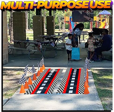 Traffic Cones and Racing Checkered Flags - (24 Pcs) 12 - Black and White Flags on Sticks and 12-7-Inch Mini Orange Sports Safety Cones for Kids - Race Car Theme Birthday Party Supplies in Kuwait