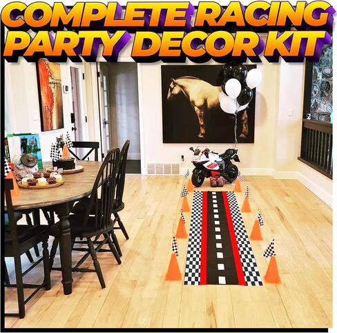 Traffic Cones and Racing Checkered Flags - (24 Pcs) 12 - Black and White Flags on Sticks and 12-7-Inch Mini Orange Sports Safety Cones for Kids - Race Car Theme Birthday Party Supplies in Kuwait