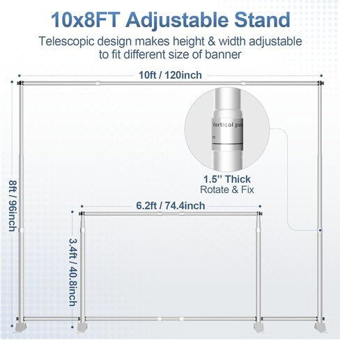 8 × 8 قدم لافتة بانر ، ومكافحة إطار لدعم خلفية الصورة القابلة للتعديل ، والخطوة وتكرار موقف الصور ، والحفلات ، والمعرض ، والمعرض التجاري ، والزفاف - الفضة in Kuwait