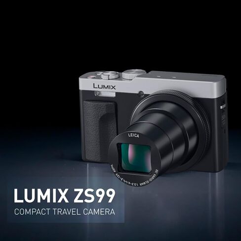 Panasonic Lumix ZS99 30x Point Point Compact Digital Camera (Silver) مع بطاقة ذاكرة تبلغ 128 جيجابايت ، وحالة سفر للتخزين ، والبطارية والشاحن المزدوج ، وعربة العنكبوت ، وقارئ البطاقات (6 عناصر) in Kuwait