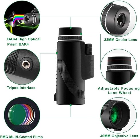 تلسكوب عالي الطاقة أحادي 40 × 60 مع حامل الهواتف الذكية و TRUPOD IP67 مقاوم للغبار مصنوعة من PRISM ومواد صديقة للبيئة in Saudi Arabia
