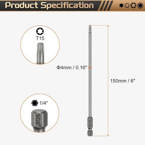HARFINGTON 3pcs T20 Torx Head Screwdriver Bit 1/4" Hex Shank 6" (150mm) Long Magnetic No Hole Tip Tamper Proof 6 Point Star Screw Driver Drill Bits S2 Steel Industrial Power Screwdrivers in Saudi Arabia