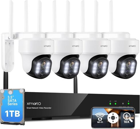 XMARTO 10X Zoom Security Camera, 2K HD 24/7 Recording Security Camera System with Auto Tracking, Wireless PTZ Home Security System for Indoor Outdoor Surveillance, Motion Detection, 2-Way Audio in Saudi Arabia