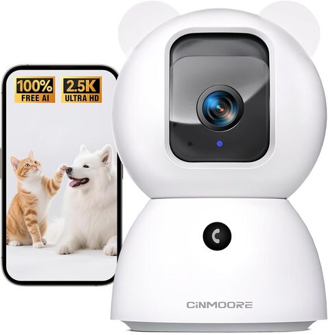 2.5K Security Camera Indoor, Non-Subscription AI Person/Pet/Cry Detection, 4MP Pet/Dog/Cat Camera w/Phone App, Pan Tilt 2.4GHz WiFi Cameras for Home Security, IR Night Vision, Full Duplex 2-Way Audio in Kuwait