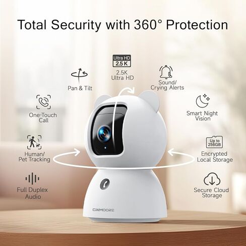 2.5K Security Camera Indoor, Non-Subscription AI Person/Pet/Cry Detection, 4MP Pet/Dog/Cat Camera w/Phone App, Pan Tilt 2.4GHz WiFi Cameras for Home Security, IR Night Vision, Full Duplex 2-Way Audio in Kuwait
