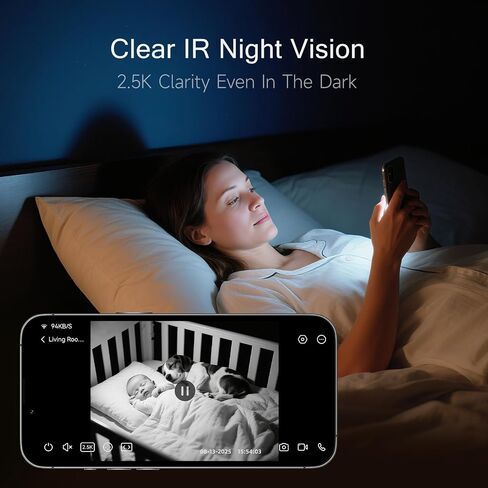 2.5K Security Camera Indoor, Non-Subscription AI Person/Pet/Cry Detection, 4MP Pet/Dog/Cat Camera w/Phone App, Pan Tilt 2.4GHz WiFi Cameras for Home Security, IR Night Vision, Full Duplex 2-Way Audio in Kuwait