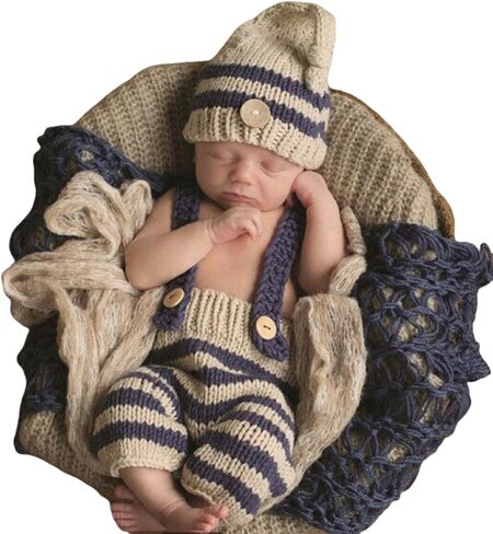 مجموعة التصوير الفوتوغرافي حديثي الولادة ، مجموعة أزياء كروشيه متبكّمة ، زي صور الطفل ، إكسسوارات تصوير صور حديثي الولادة المصنوعة يدويًا in Kuwait